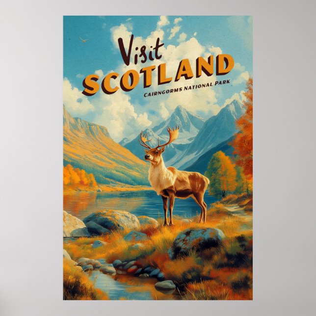 Vintage Scotland Cairngorms Reindeer Poster (Vorne)