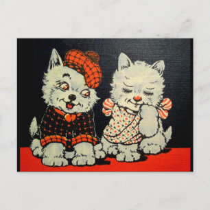 Vintage Scottie Dog und Cat Couple - Rot und Schwa Postkarte