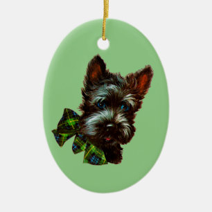 Vintage Scottie-Hund Schottischer Terrier & Jadeit Keramik Ornament