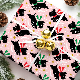 Vintage Scottie-Hund Weihnachtsmuster Süß Rosa Geschenkpapier