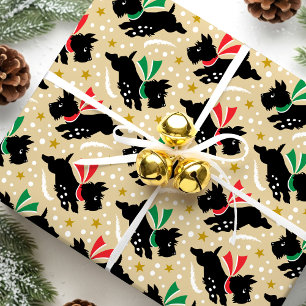 Vintage Scottie-Hund Weihnachtsmuster Süßes Gold Geschenkpapier