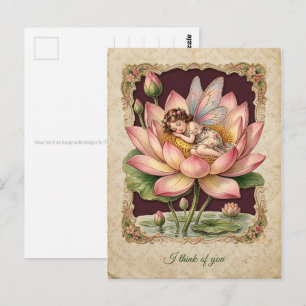 Vintage Scrap Bild - Fee schlafend in Lotus 4 Postkarte