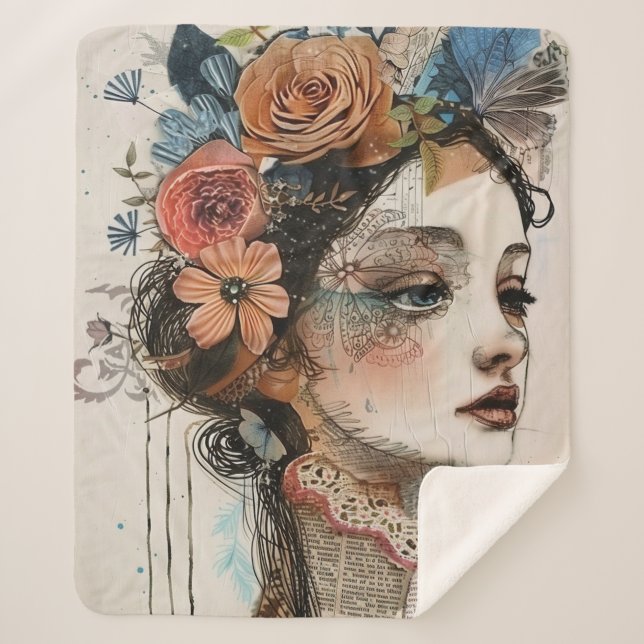 Vintage-Scrapbook-Collage-Gesicht (2) Sherpadecke (Vorderseite)