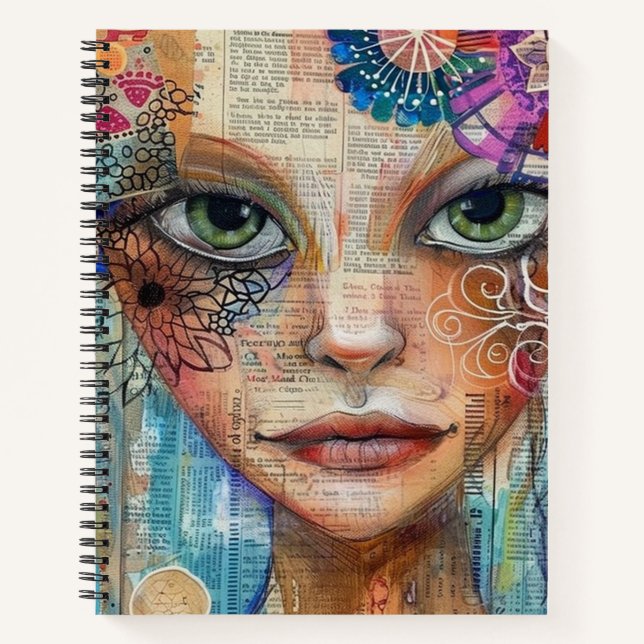 Vintage-Scrapbook-Collage-Gesicht (3) Notizbuch (Vorderseite)
