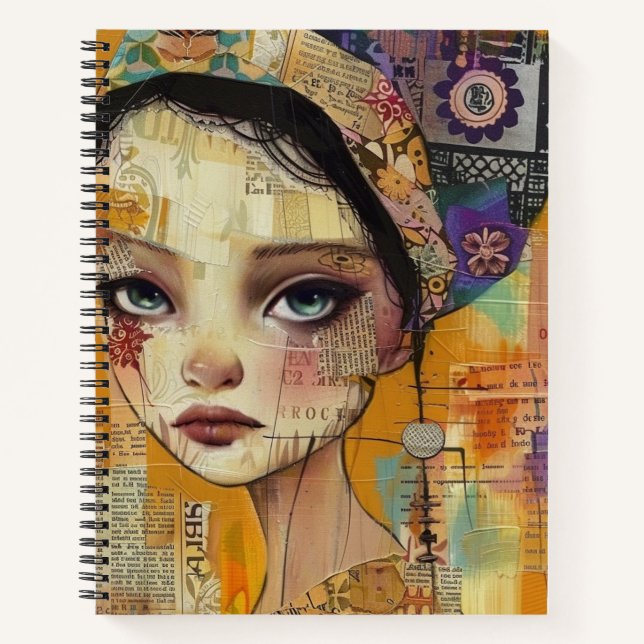 Vintage-Scrapbook-Collage-Gesicht (4) Notizbuch (Vorderseite)