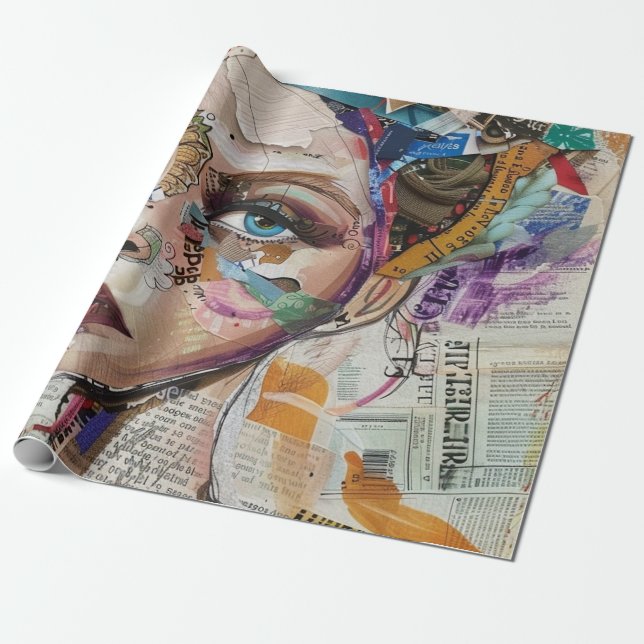 Vintage-Scrapbook-Collage-Gesicht (6) Geschenkpapier (Ungerollt)
