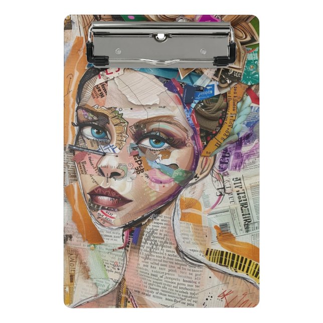 Vintage-Scrapbook-Collage-Gesicht (6) Mini Klemmbrett (Vorderseite)