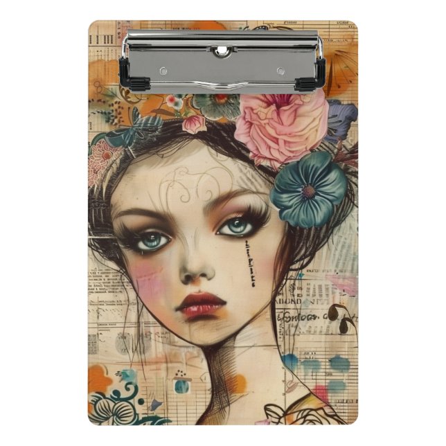 Vintage-Scrapbook-Collage-Gesicht (9) Mini Klemmbrett (Vorderseite)