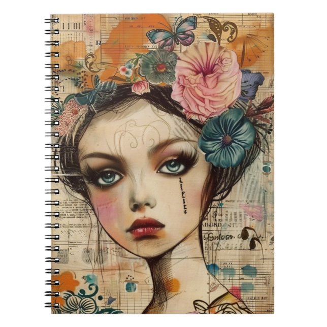 Vintage-Scrapbook-Collage-Gesicht (9) Notizblock (Vorderseite)