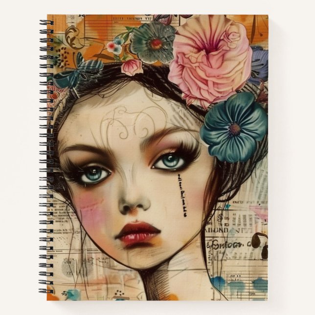 Vintage-Scrapbook-Collage-Gesicht (9) Notizbuch (Vorderseite)