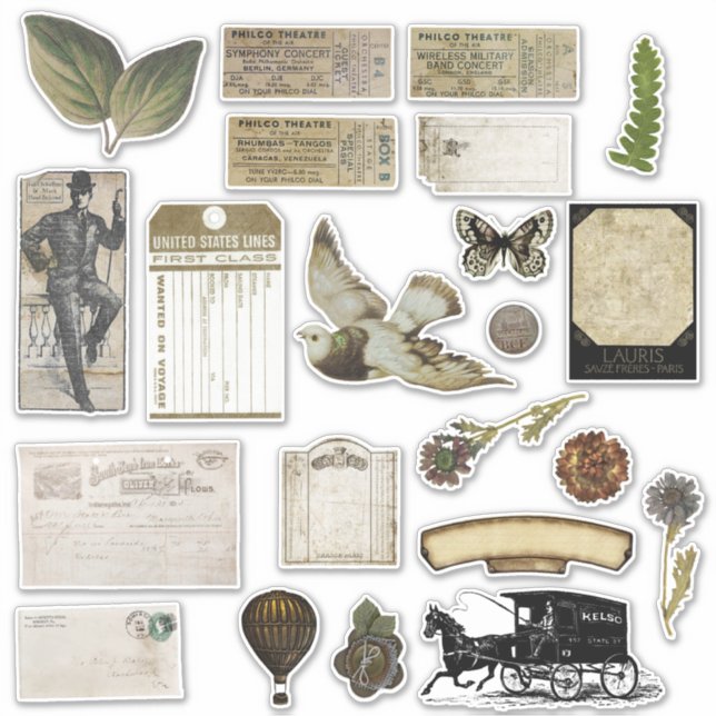 Vintage Scrapbook Stickers Vintag Ephemera Aufkleber (Vorderseite)