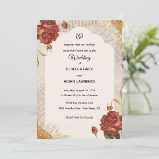 Vintage Scrapbook Wedding Invite Pressed Flowers Einladung