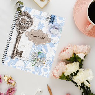 Vintage Scrapbooking Style Soft Blue Spiral Notizbuch