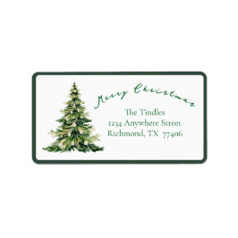 Vintage Script Green Gold Christmas Tree Address Adressaufkleber