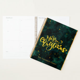 Vintage Script Grün und Gold Frohe Weihnachten Planer