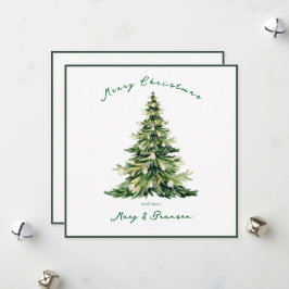 Vintage Script Non Photo Green Christmas Tree Feiertagskarte