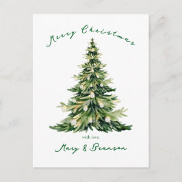 Vintage Script Non Photo Green Christmas Tree Feiertagspostkarte
