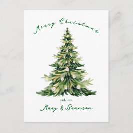 Vintage Script Non Photo Green Christmas Tree Feiertagspostkarte