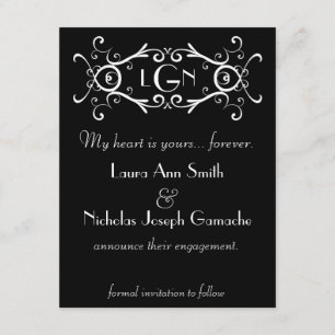 Vintage Scroll Monogramm Schwarzweiß Einladung