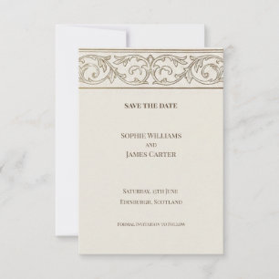 Vintage-Scroll-Save-the-Date-Karte Save The Date