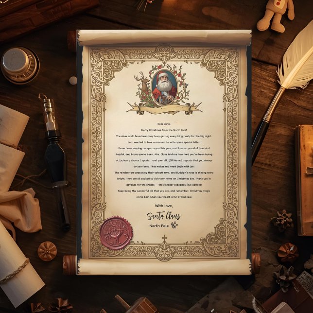 Vintage-Scroll-Weihnachtsmann-Briefvorlage  Einladung (Von Creator hochgeladen)