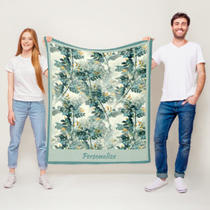 Vintage Sea Green Laub Blätter Elegantes Muster Fleecedecke