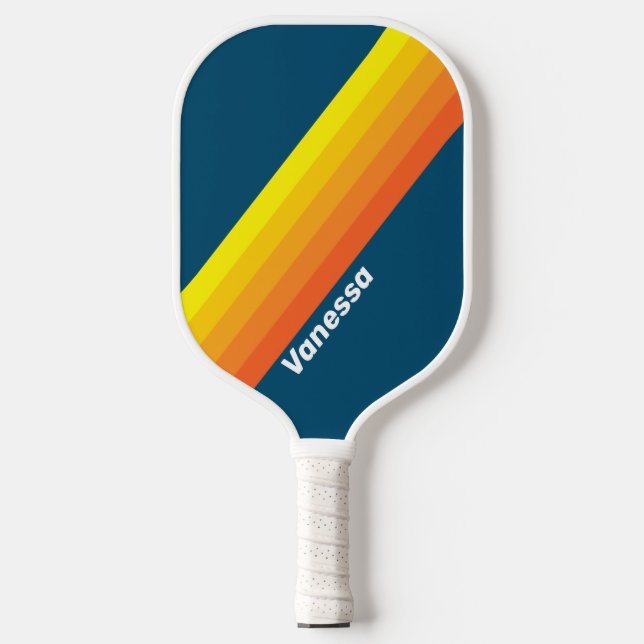 Vintage Sea Sun Stripes with Name Pickleball Schläger (Vorderseite)