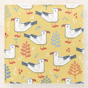 Vintage Seagull-Blätter Naturmuster Glasuntersetzer