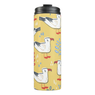 Vintage Seagull-Blätter Naturmuster Thermosbecher