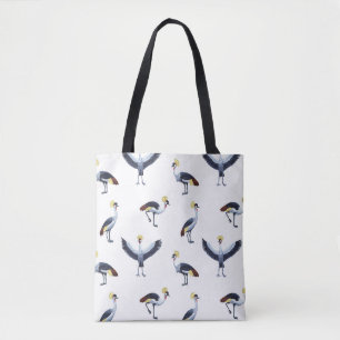Vintage seamless pattern with crowned crane birds.