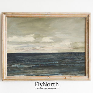 Vintage Seascape Malerei Dunkelblauer Ozean Antike Poster