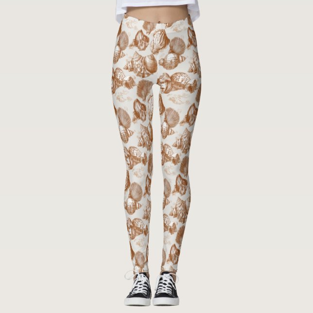 Vintage Seashell Toile Coastal Pattern (3) Leggings (Vorderseite)
