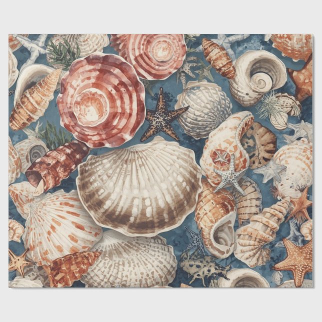 Vintage Seashells Beach Coastal Christmas  Geschenkpapier (Flach)