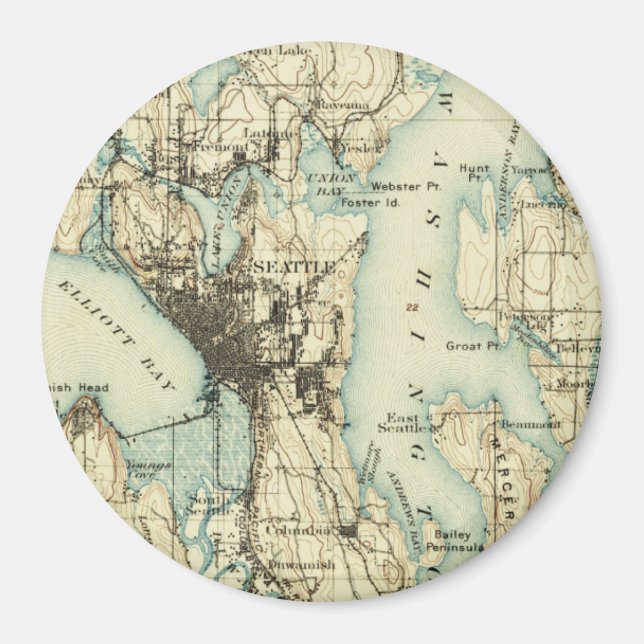 Vintage Seattle Map Magnet (Vorne)