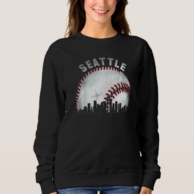 Vintage Seattle Skyline City Baseball   Sweatshirt (Vorderseite)