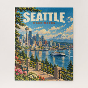 Vintage Seattle Skyline Mount Rainier Puzzle
