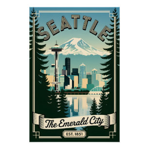Vintage Seattle Washington Smaragdstadt Retro Poster