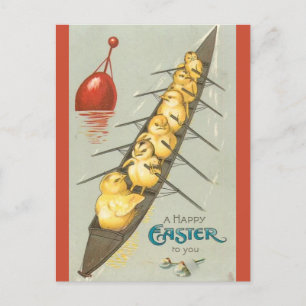 Vintage Sechs Küken in einem Boot Ostern Postkarte