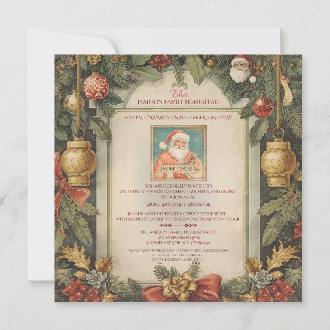 Vintage Secret Santa Christmas Invitation Einladung (Vorderseite)