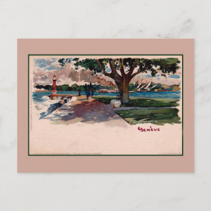 Vintage (See) Genf Litho Wasserfarben Postkarte