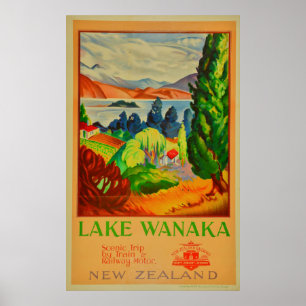 Vintage See Wanaka Neuseeland Reise Poster