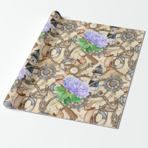 Vintage Seekarten mit Hortensie Geschenkpapier