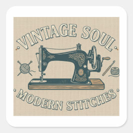 Vintage Seele Moderne Stiche Nähen  Quadratischer Aufkleber