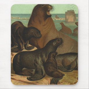 Vintage Seelöwen am Strand, Meeresleben Tier Mousepad