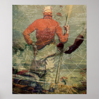 Vintage Seemännerin Mermaids Collage Poster