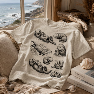 Vintage Seeotter Süße marine Tier Skizze T-Shirt
