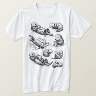 Vintage Seeotter Süße marine Tier Skizze T-Shirt