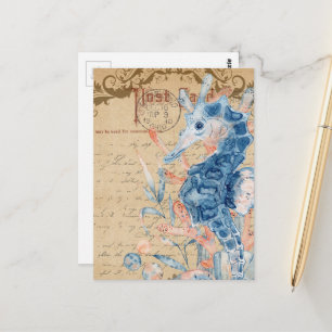 Vintage-Seepferd-Collage Postkarte