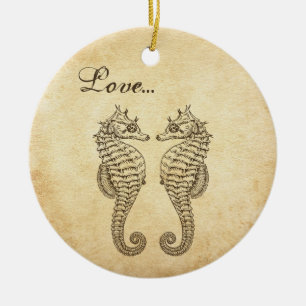 Vintage Seepferde 1. Weihnachten Verheiratete Lieb Keramik Ornament