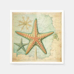 Vintage Seestern nautische Karte Serviette